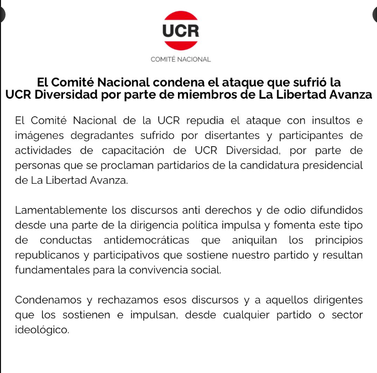UCR condenó ataque durante charla sobre diversidad por parte de miembros de La Libertad Avanza