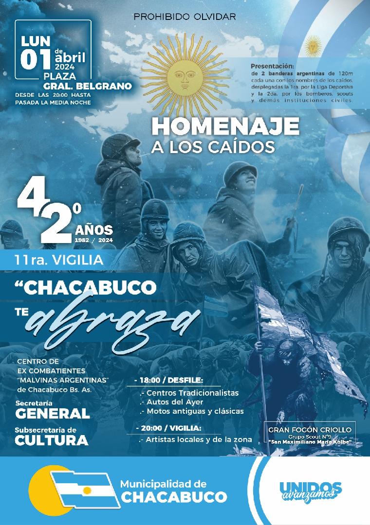 Se realizará la 11° Vigilia de Malvinas 'Chacabuco te abraza'