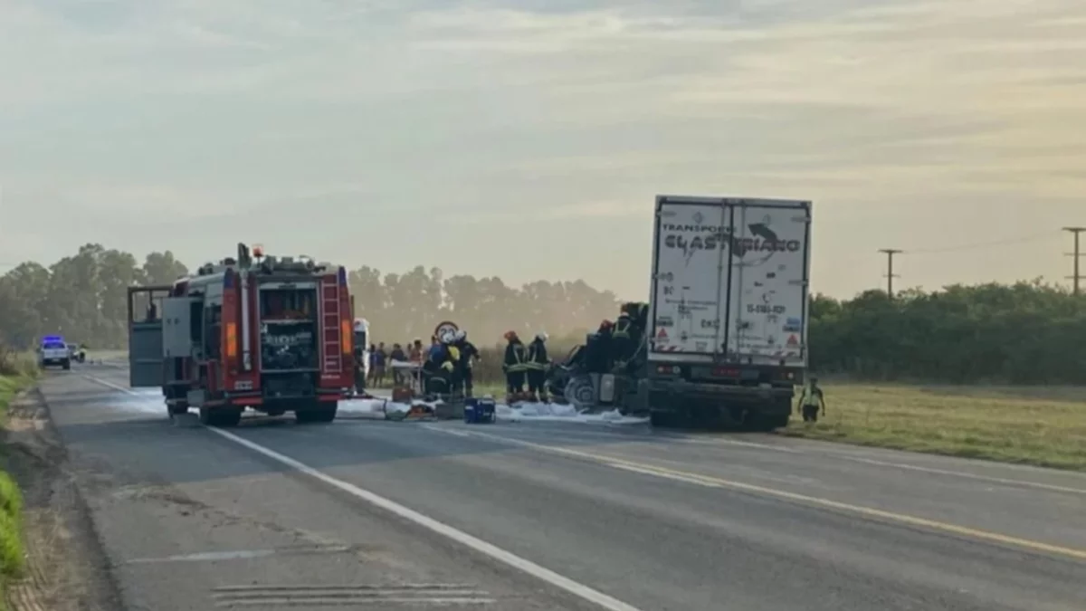 Un auto chocó con un camión jaula